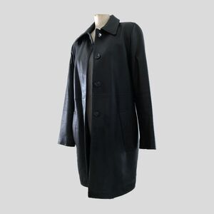 VIntage 1990s Alfani Black Y2K Matrix Minimalist Leather Mid Length Jacket - S